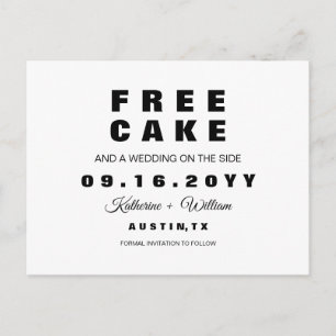 Chic Funny Free Cake Wedding Save the Date Announcement Postcard