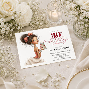 Chic Funny Woman 30th Birthday Deep Red Script Inv Invitation