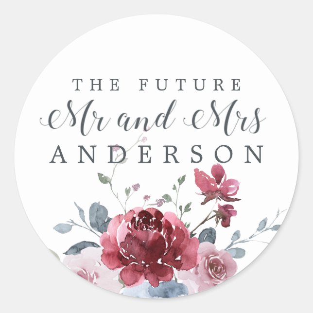 Chic Future Mr Mrs Burgundy Floral Envelope Seal (Front)