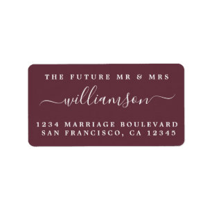 Chic Future Mr Mrs Burgundy Wedding Return Address Label