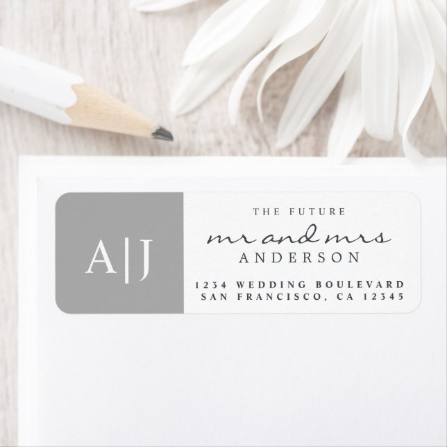 Chic Future Mr Mrs Monogram Wedding Return Address Label (Insitu)