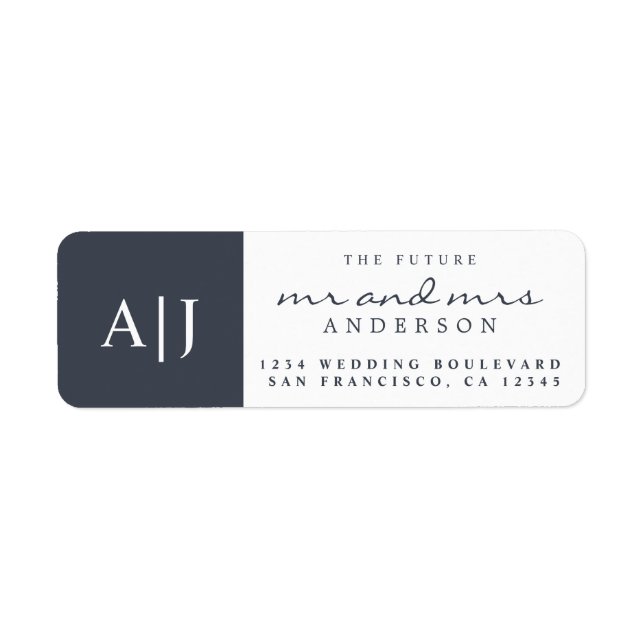 Chic Future Mr Mrs Monogram Wedding Return Address Label (Front)
