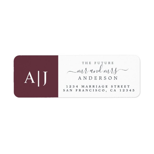 Chic Future Mr Mrs Monogram Wedding Return Address Label (Front)