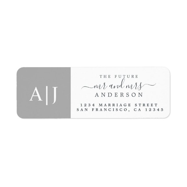 Chic Future Mr Mrs Monogram Wedding Return Address Label (Front)