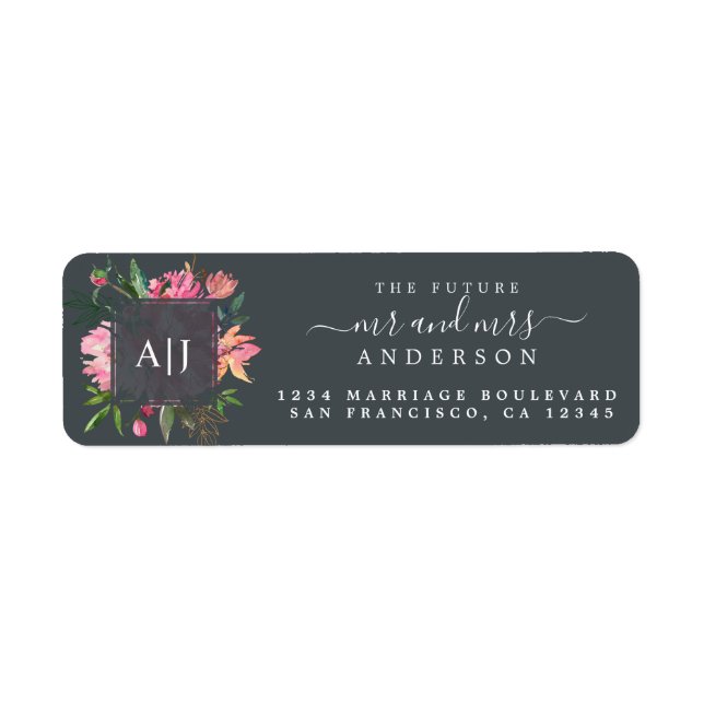 Chic Future Mr Mrs Monogram Wedding Return Address Label (Front)