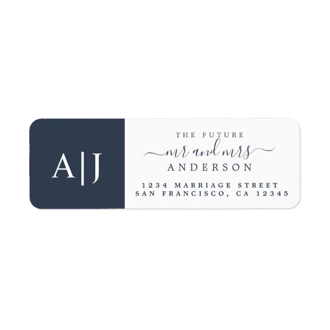 Chic Future Mr Mrs Monogram Wedding Return Address Label (Front)