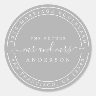Chic Future Mr Mrs  Wedding Return Address Grey Classic Round Sticker
