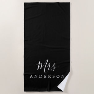 Chic Future Mrs Black and White Monogram Beach Towel