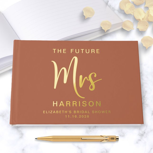 Chic Future Mrs Gold Foil Terracotta Bridal Shower Guest Book (Creator Uploaded)
