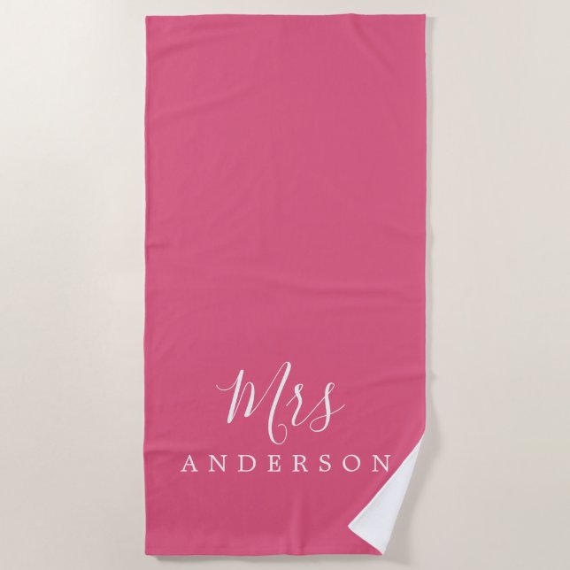 Chic Future Mrs Hot Pink Monogram Beach Towel (Front)