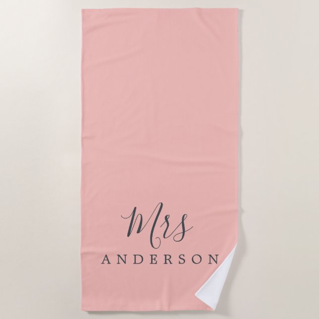 Chic Future Mrs Pastel Pink Monogram Beach Towel (Front)