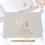 Chic Future Mrs Rose Gold Foil Taupe Bridal Shower Guest Book<br><div class="desc">This chic light taupe bridal shower guest book is perfect for your guests to leave words of advice and best wishes. It features rose gold foil, "Mrs" in a large elegant script, and the bride's name and shower date. Customise the title on the spine to make this a truly special...</div>