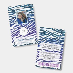 Chic Galactic Indigo Blue Zebra Glitter Photo ID  Badge