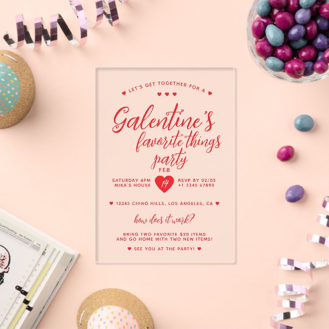 Chic Galentine's Favourite Things Party  Acrylic Invitations (Insitu (Celebration))