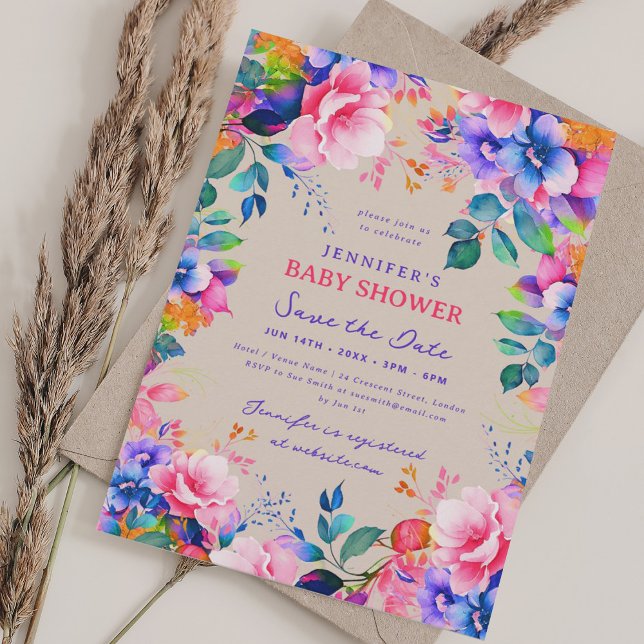Chic Garden Floral Baby Shower Save Date Champagne Invitation (Chic Garden Floral Baby Shower Save Date Champagne Invitation)