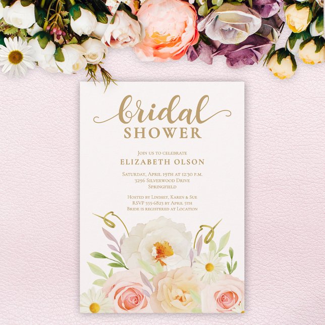 Chic Garden Floral Bridal Shower Invitation (Blush garden flowers bridal shower invitations, INSTANT DOWNLOAD and/or PRINTED)