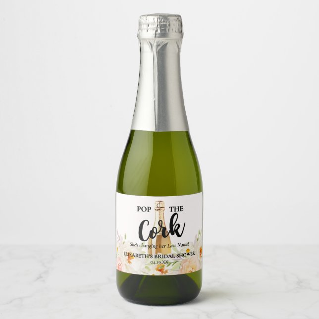 Chic Garden Floral Bridal Shower Mini Sparkling Wine Label (Front)