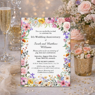 Chic Garden Flowers 5th Wedding Anniversary Invitation