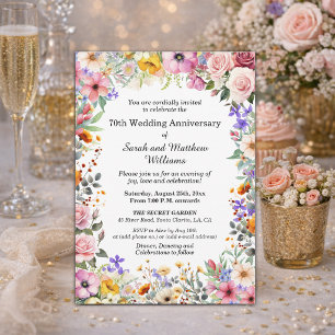 Chic Garden Flowers 70th Wedding Anniversary Invitation