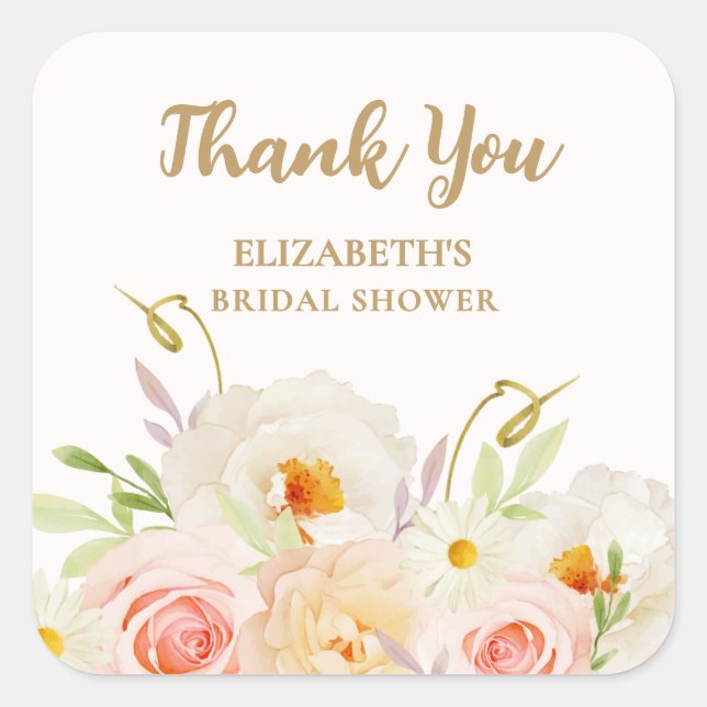 Chic Garden Flowers Bridal Shower Square Sticker (Front)