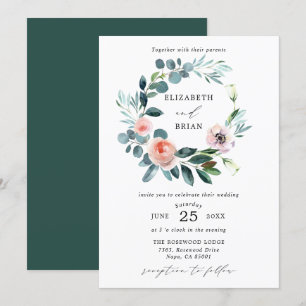 Chic Garden Rose Floral Wreath Wedding Invitation