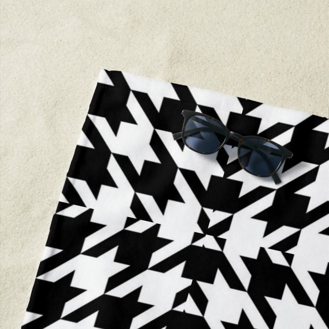 chic geometric black and white houndstooth pattern beach towel (In Situ)