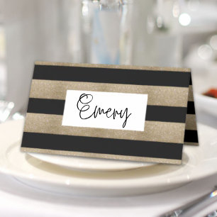 chic geometric black gold birthday party place card