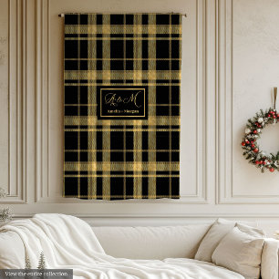 Chic Geometric Black Gold Monogram Blanket