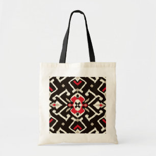 Chic geometric black red ikat tribal pattern tote bag