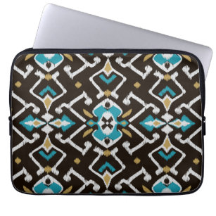 Chic geometric black teal ikat tribal pattern laptop sleeve