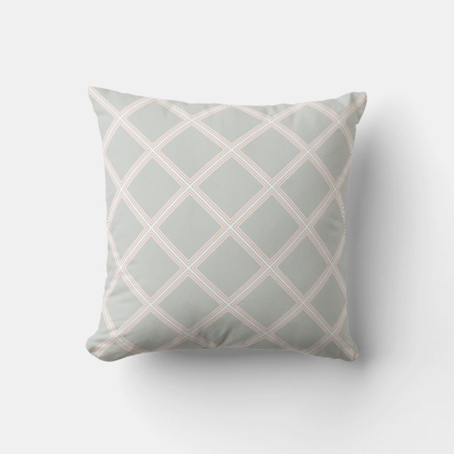 Chic Geometric Designed Pastel Green Orange White Cushion (Front)