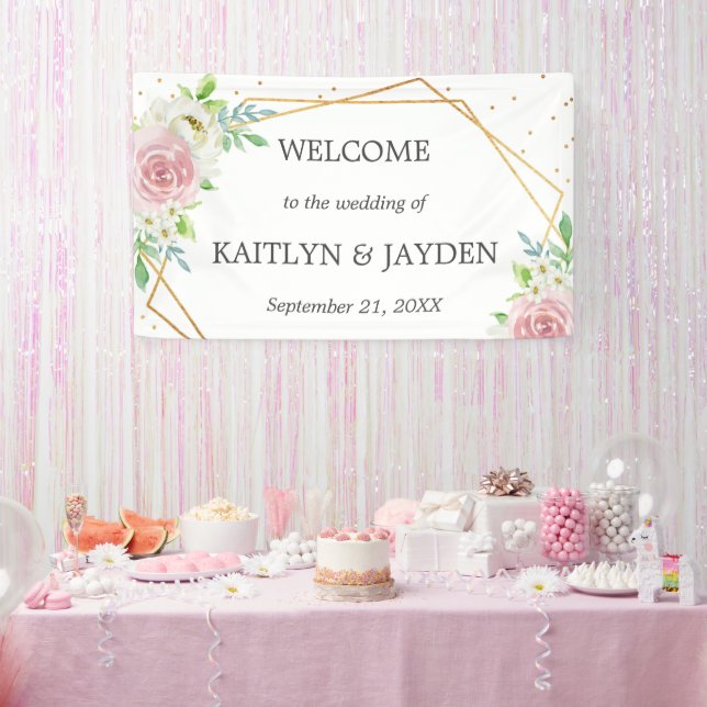 Chic Geometric Gold Foil Floral Wedding Banner (Party)