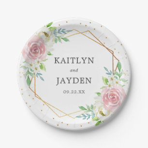 Chic Geometric Gold Foil Floral Wedding Paper Plate