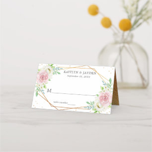 Chic Geometric Gold Foil Floral Wedding Place Card