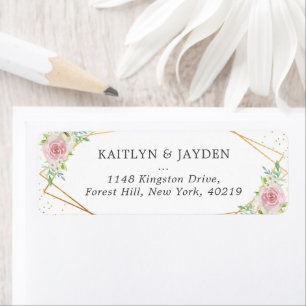 Chic Geometric Gold Foil Floral Wedding Return Address Label