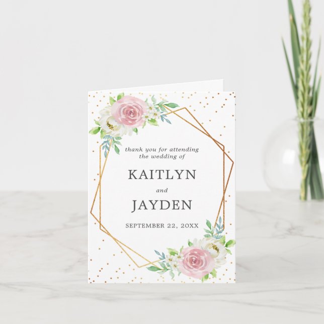 Chic Geometric Gold Foil Floral Wedding Thank You Card (Front)