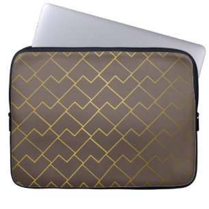 Chic Geometric Golden Coffee Chocolate Brown Laptop Sleeve