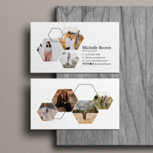 Chic Geometric Hexagon Photo Collage Photographer Business Card