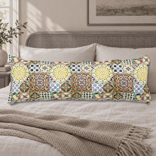 Chic geometric Mediterranean orange tiles Body Cushion