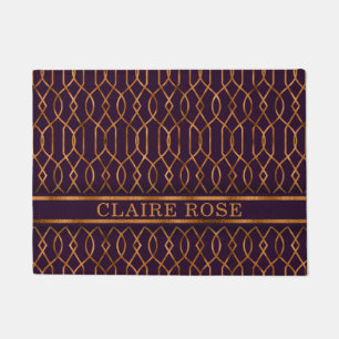 Chic Geometric Purple Gold Lattice Pattern Doormat