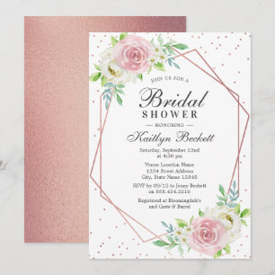 Chic Geometric Rose Gold Foil Floral Bridal Shower Invitation