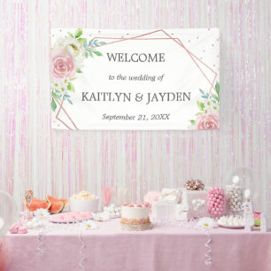 Chic Geometric Rose Gold Foil Floral Wedding Banner