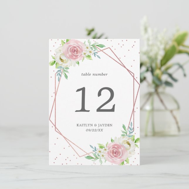 Chic Geometric Rose Gold Foil Floral Wedding Invitation (Standing Front)