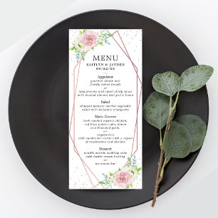 Chic Geometric Rose Gold Foil Floral Wedding Menu
