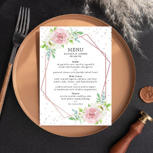 Chic Geometric Rose Gold Foil Floral Wedding Menu