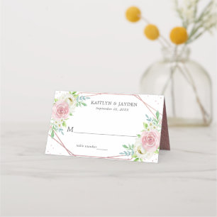 Chic Geometric Rose Gold Foil Floral Wedding Place Card