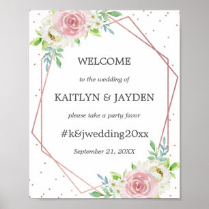 Chic Geometric Rose Gold Foil Floral Wedding Poster