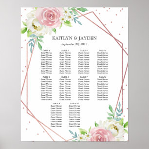 Chic Geometric Rose Gold Foil Floral Wedding Poster