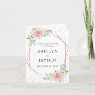 Chic Geometric Rose Gold Foil Floral Wedding Thank You Card