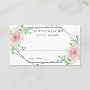 Chic Geometric Silver Foil Floral Wedding Place Card